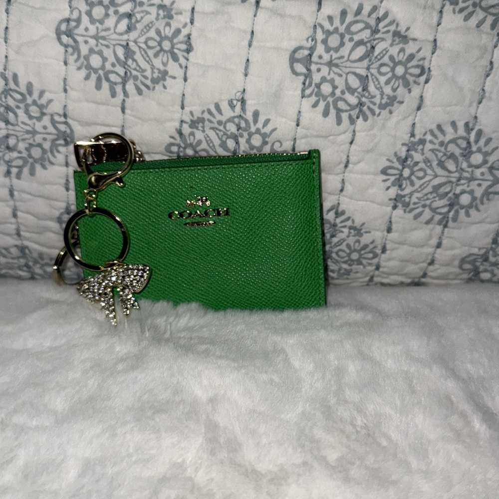 Coach Bright Green card case/ Keychain Pouch